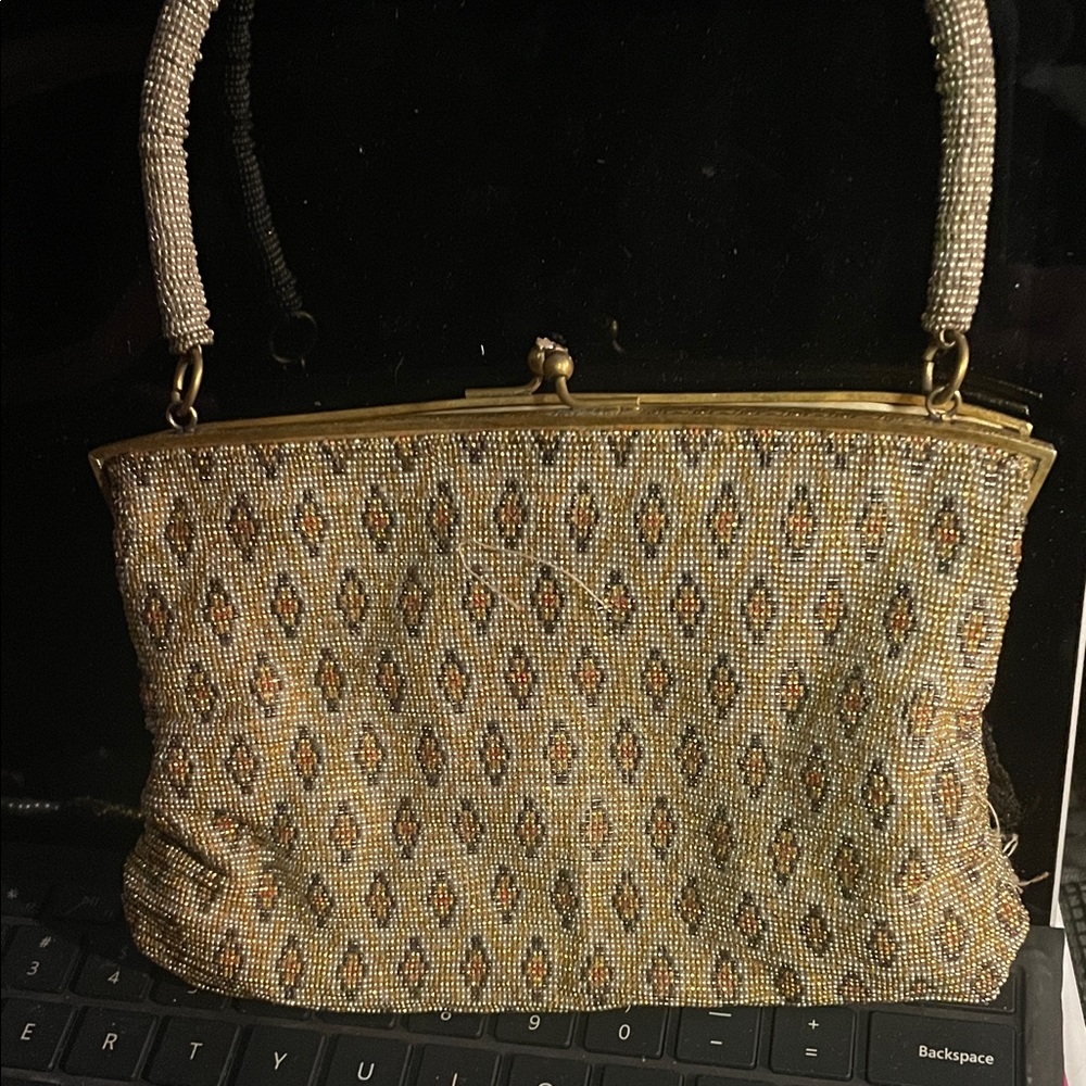 Elegant Beaded Handbag - Gold and Silver